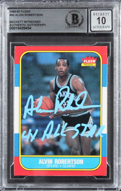 Spurs Alvin Robertson "4x All-Star" Signed 1986 Fleer #92 Card Auto 10! BAS Slab