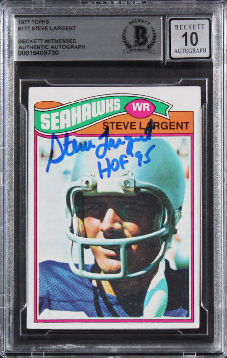 Seahawks Steve Largent "HOF 95" Signed 1977 Topps #177 Card Auto 10! BAS Slabbed