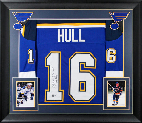 Brett Hull "HOF 2009" Authentic Signed Blue Pro Style Framed Jersey BAS Witness