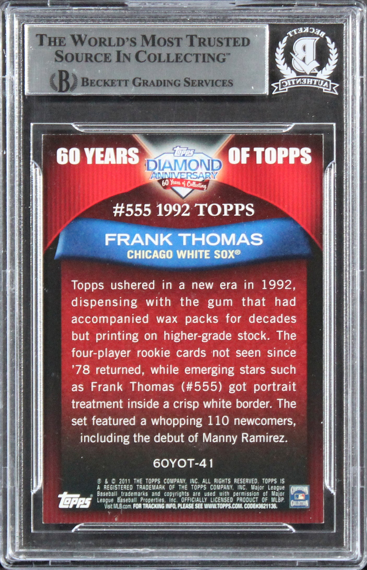 White Sox Frank Thomas Signed 2011 Topps 60 Years of Topps #41 Card BAS Slabbed