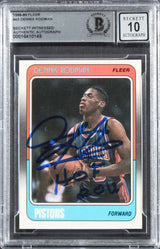 Pistons Dennis Rodman "HOF 11" Signed 1988 Fleer #43 Card Auto 10! BAS Slabbed