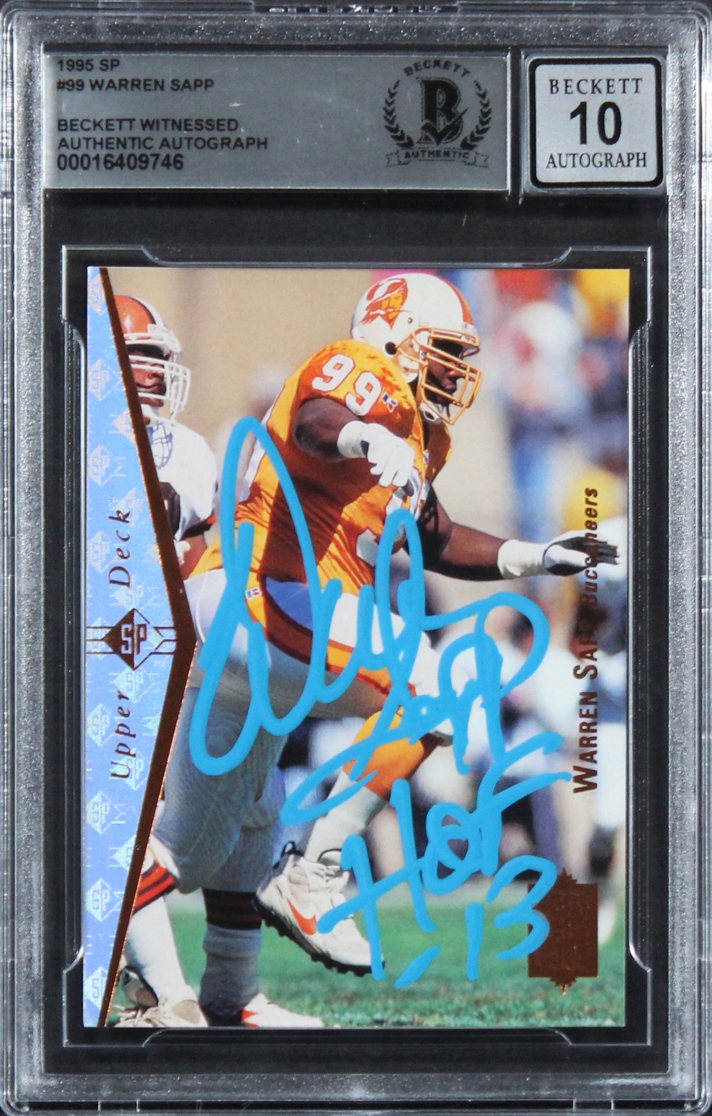 Buccaneers Warren Sapp "HOF 13" Signed 1995 SP #99 Rookie Card Auto 10! BAS Slab