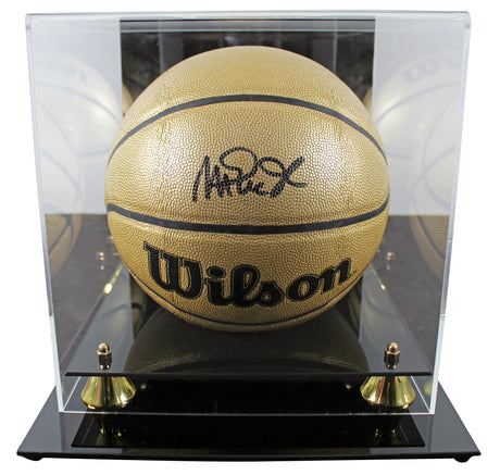 Lakers Magic Johnson Signed Gold Wilson 75th Anniversary Basketball w/case BAS W