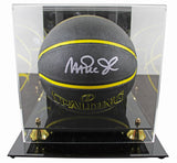 Lakers Magic Johnson Signed in Silver Spalding Black Basketball w/ case BAS W