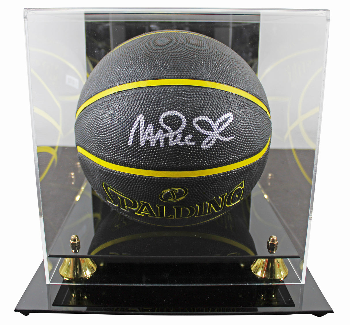 Lakers Magic Johnson Signed in Silver Spalding Black Basketball w/ case BAS W