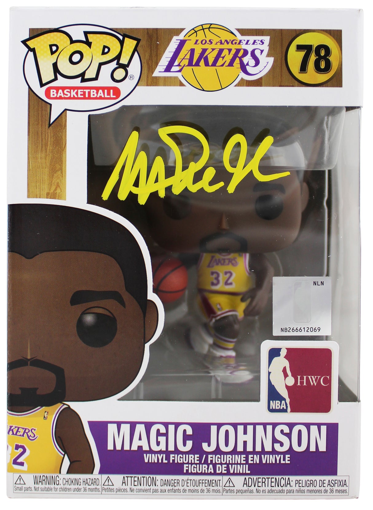 Lakers Magic Johnson Signed NBA HWC #78 Funko Pop Vinyl Figure w/ Yellow Sig BAS