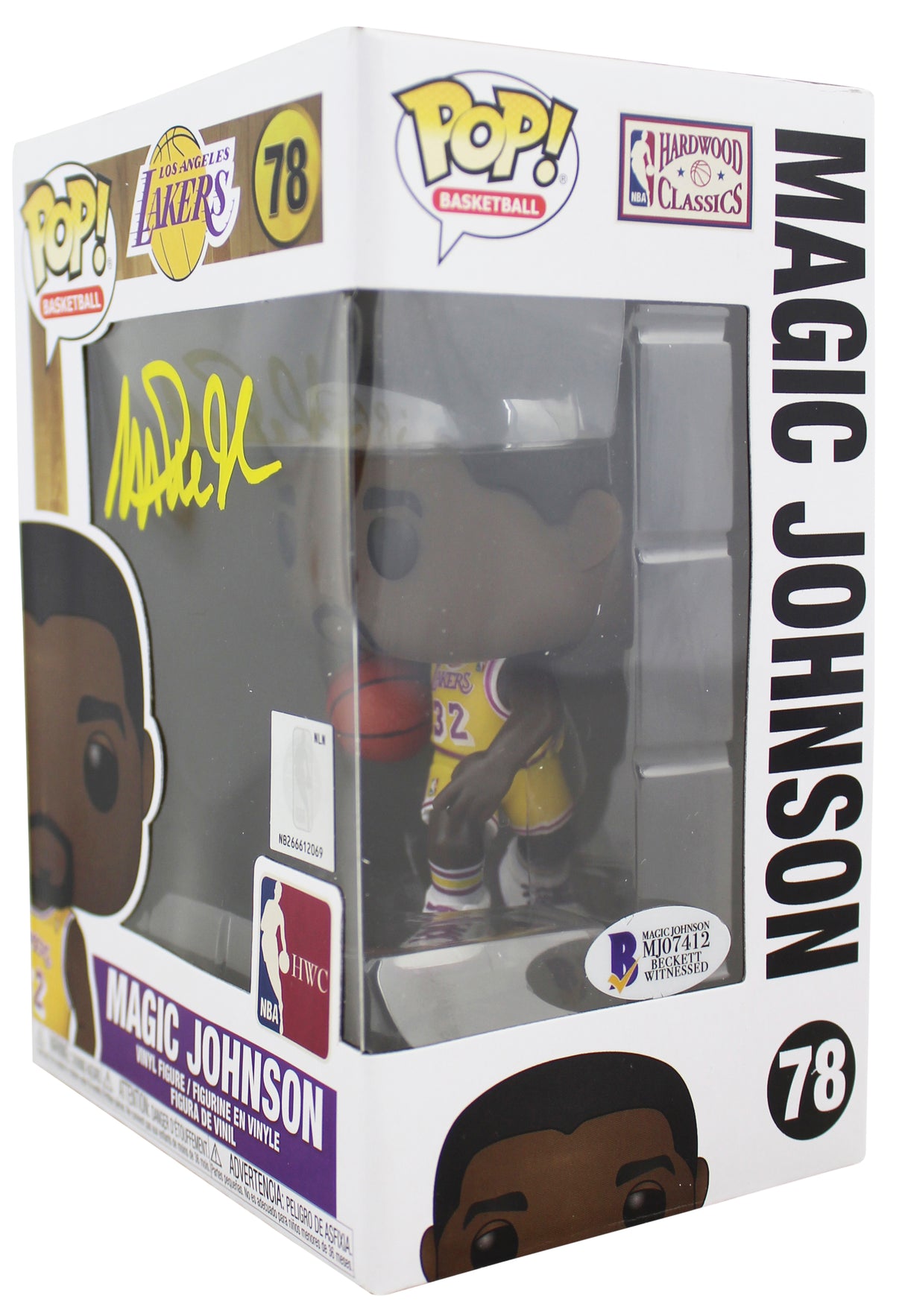 Lakers Magic Johnson Signed NBA HWC #78 Funko Pop Vinyl Figure w/ Yellow Sig BAS