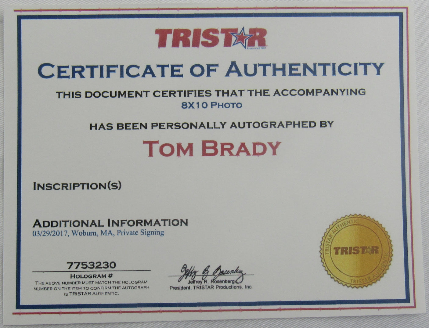 Tom Brady Signed Auto Autograph 8x10 Photo Tristar