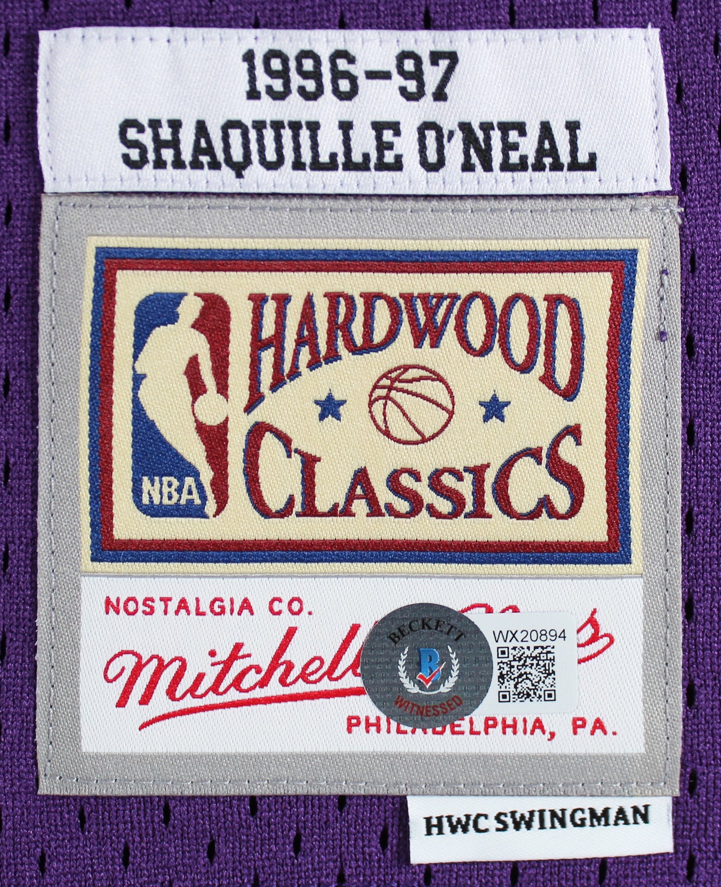 Lakers Shaquille O'Neal Signed Purple Mitchell & Ness 1996-97 HWC Jersey BAS Wit