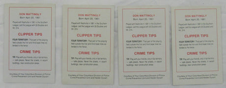 1982 Columbus Clippers Police Set AAA YANKEES DON MATTINGLY - Lot of 4