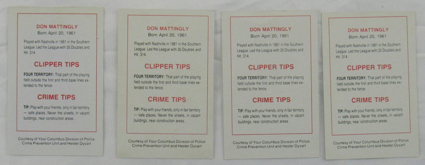 1982 Columbus Clippers Police Set AAA YANKEES DON MATTINGLY - Lot of 4