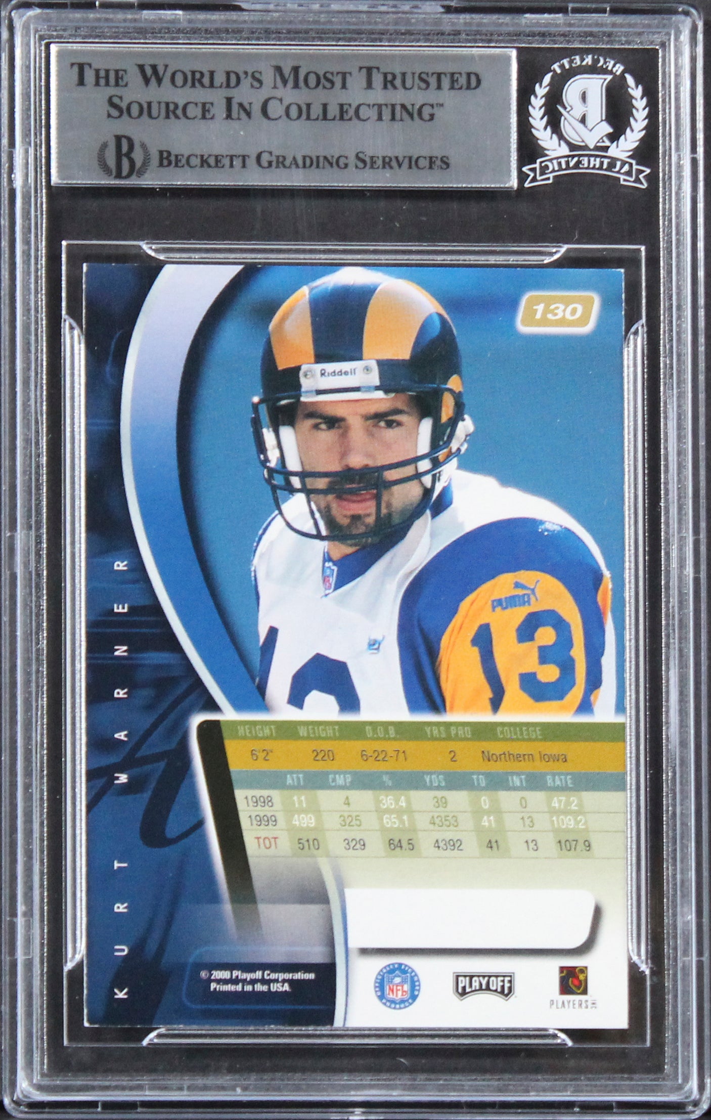 Rams Kurt Warner Authentic Signed 2000 Absolute #130 Card BAS Slabbed