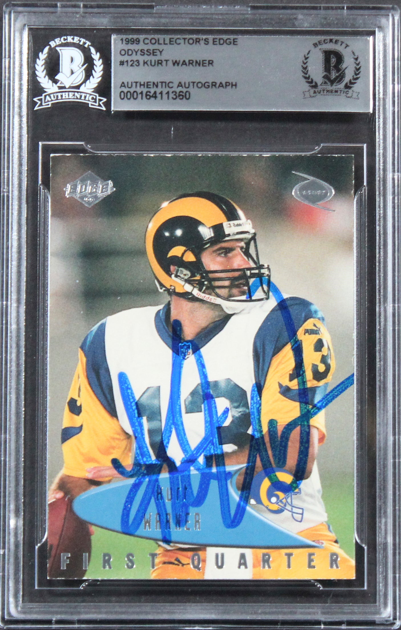 Rams Kurt Warner Signed 1999 Collector's Edge Odyssey #123 Card BAS Slab 3