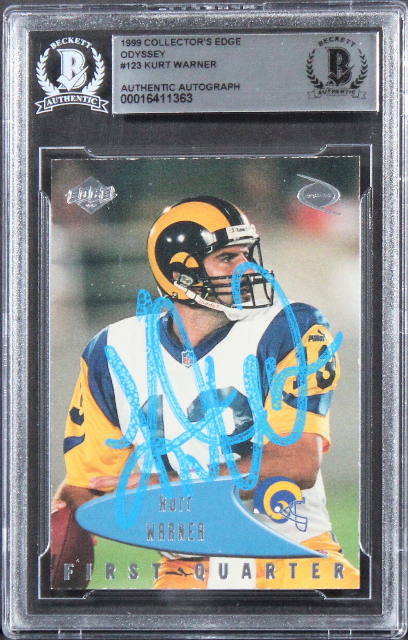 Rams Kurt Warner Signed 1999 Collector's Edge Odyssey #123 Card BAS Slab 1