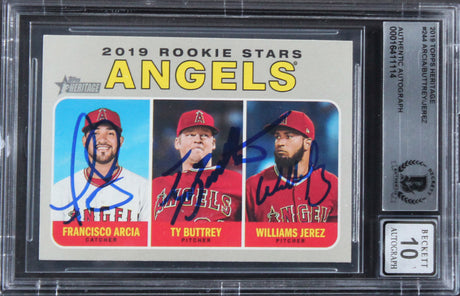 (3) Arcia, Buttrey, Jerez Signed 2019 Topps Heritage #244 Card Auto 10! BAS Slab