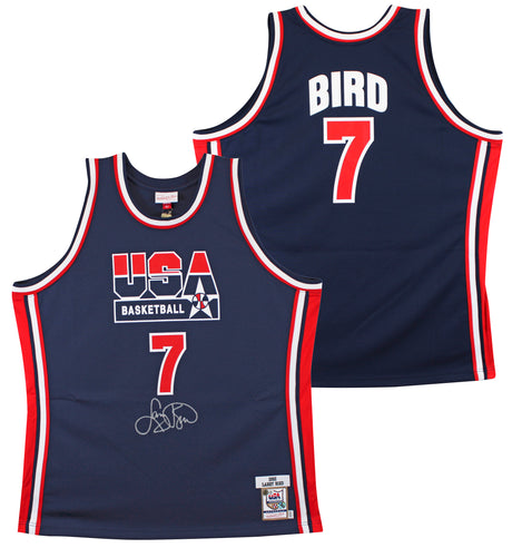 Larry Bird Authentic Signed Team USA Navy Blue M&N Authentic Jersey BAS