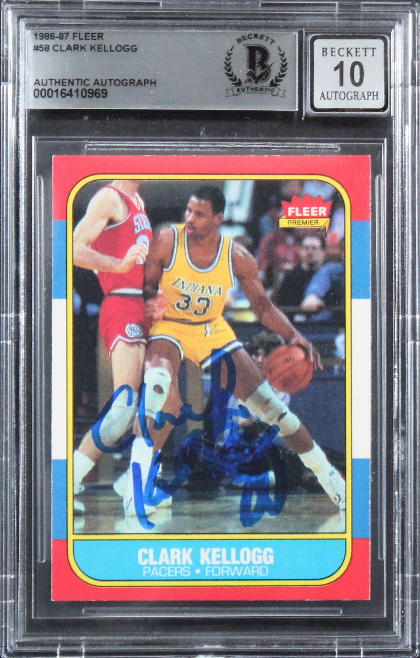 Pacers Clark Kellogg Authentic Signed 1986 Fleer #58 Card Auto 10! BAS Slabbed