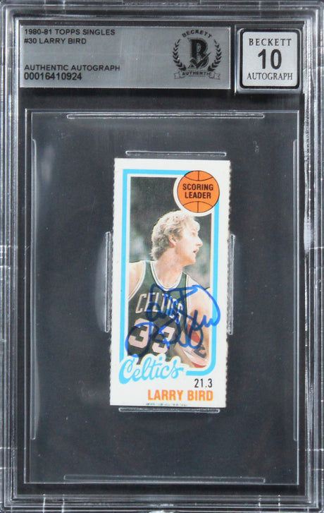 Celtics Larry Bird Signed 1980 Topps Singles #30 Card Auto 10! BAS Slabbed 2