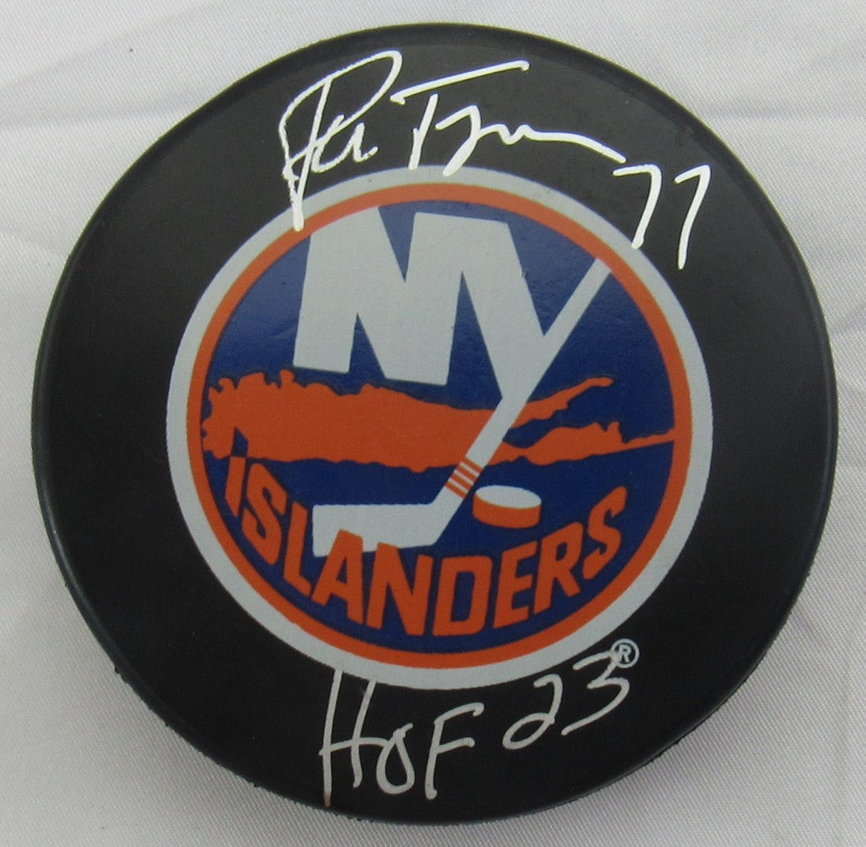 Pierre Turgeon Signed Auto Autograph Islanders Logo Hockey Puck w/ Insc JSA Witnessed II