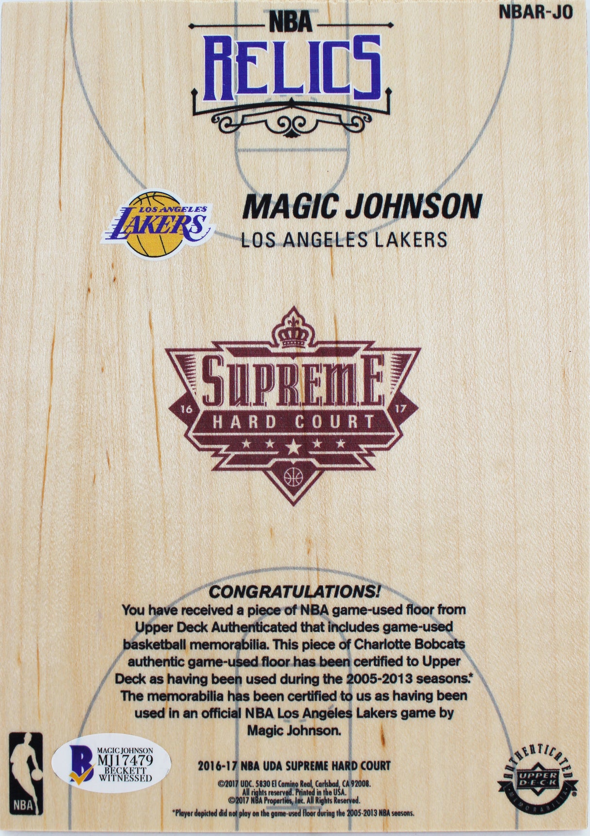 Lakers Magic Johnson Signed 5x7 Upper Deck Supreme Hard Court Card BAS #MJ17479