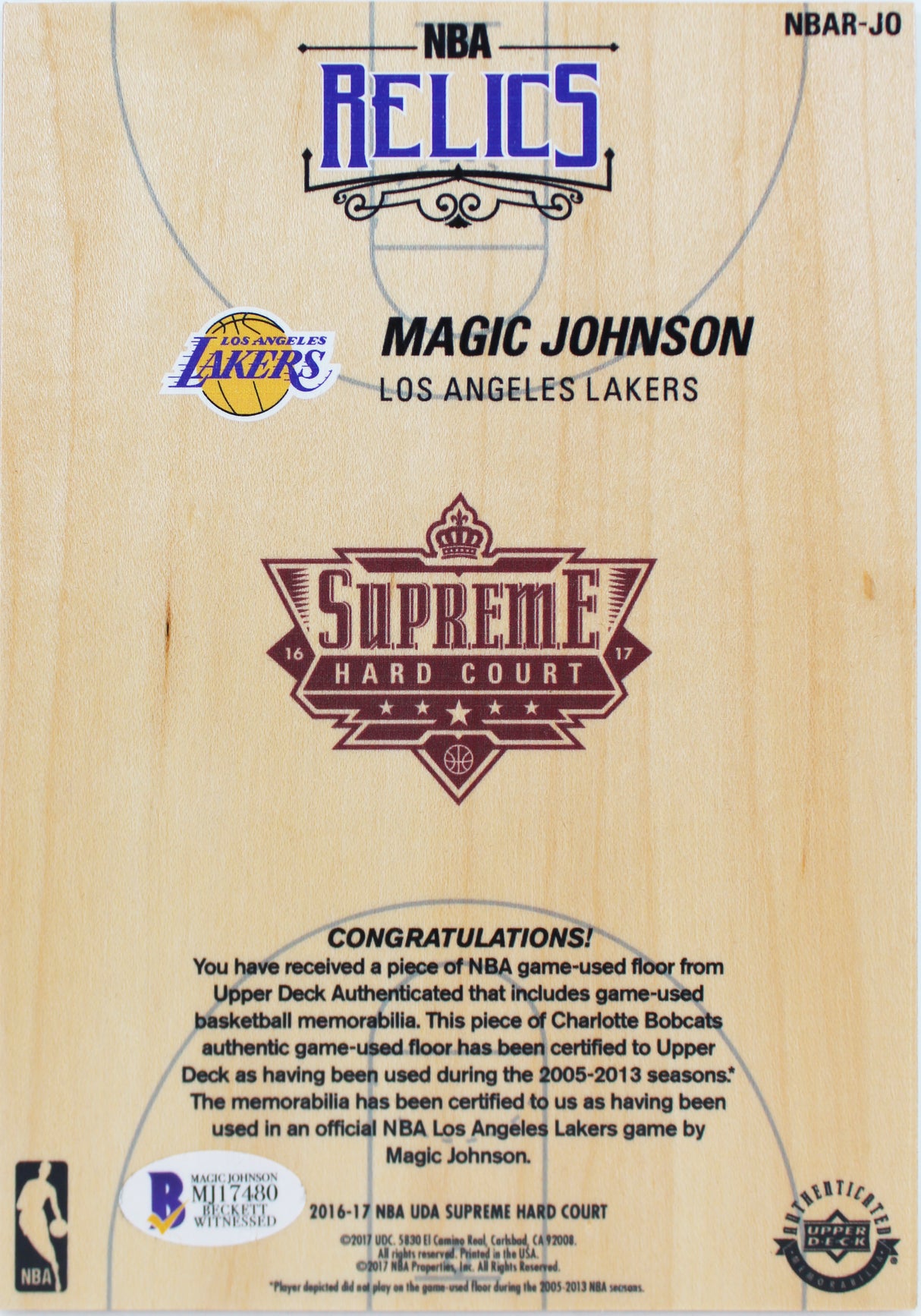 Lakers Magic Johnson Signed 5x7 Upper Deck Supreme Hard Court Card BAS #MJ17480