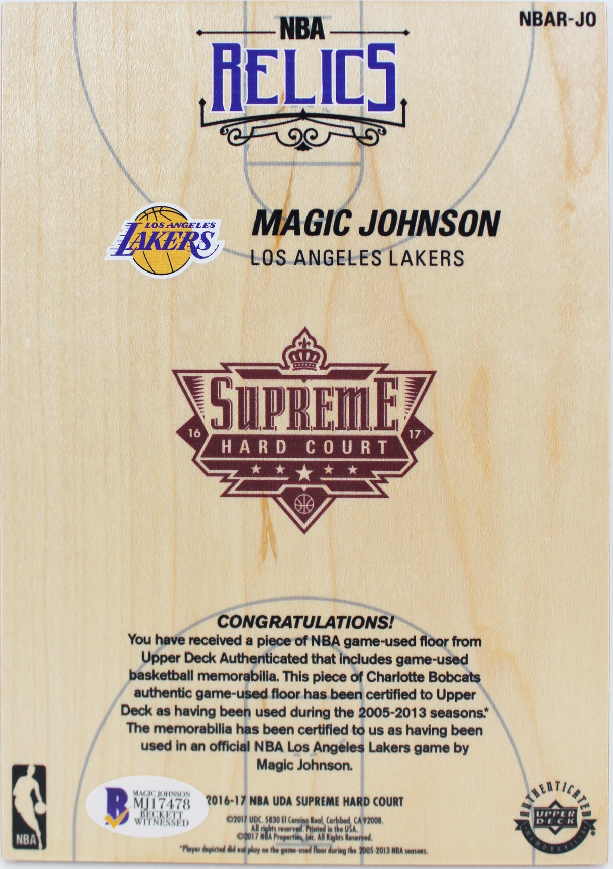 Lakers Magic Johnson Signed 5x7 Upper Deck Supreme Hard Court Card BAS #MJ17478