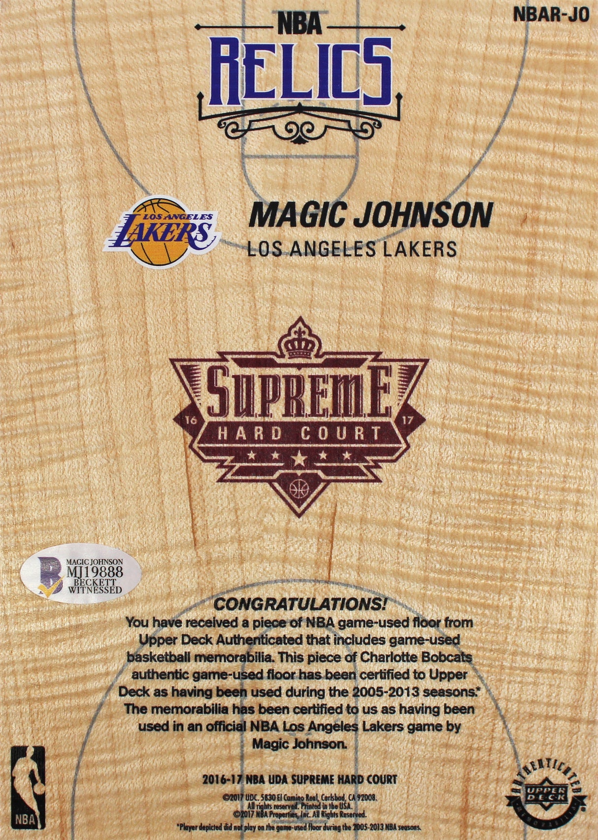 Lakers Magic Johnson Signed 5x7 Upper Deck Supreme Hard Court Card BAS #MJ19888