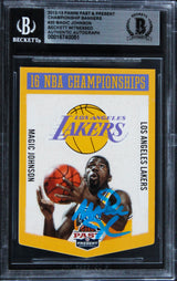 Lakers Magic Johnson Signed 2012 Panni P&P Champ Banners #20 Card BAS Slab 1