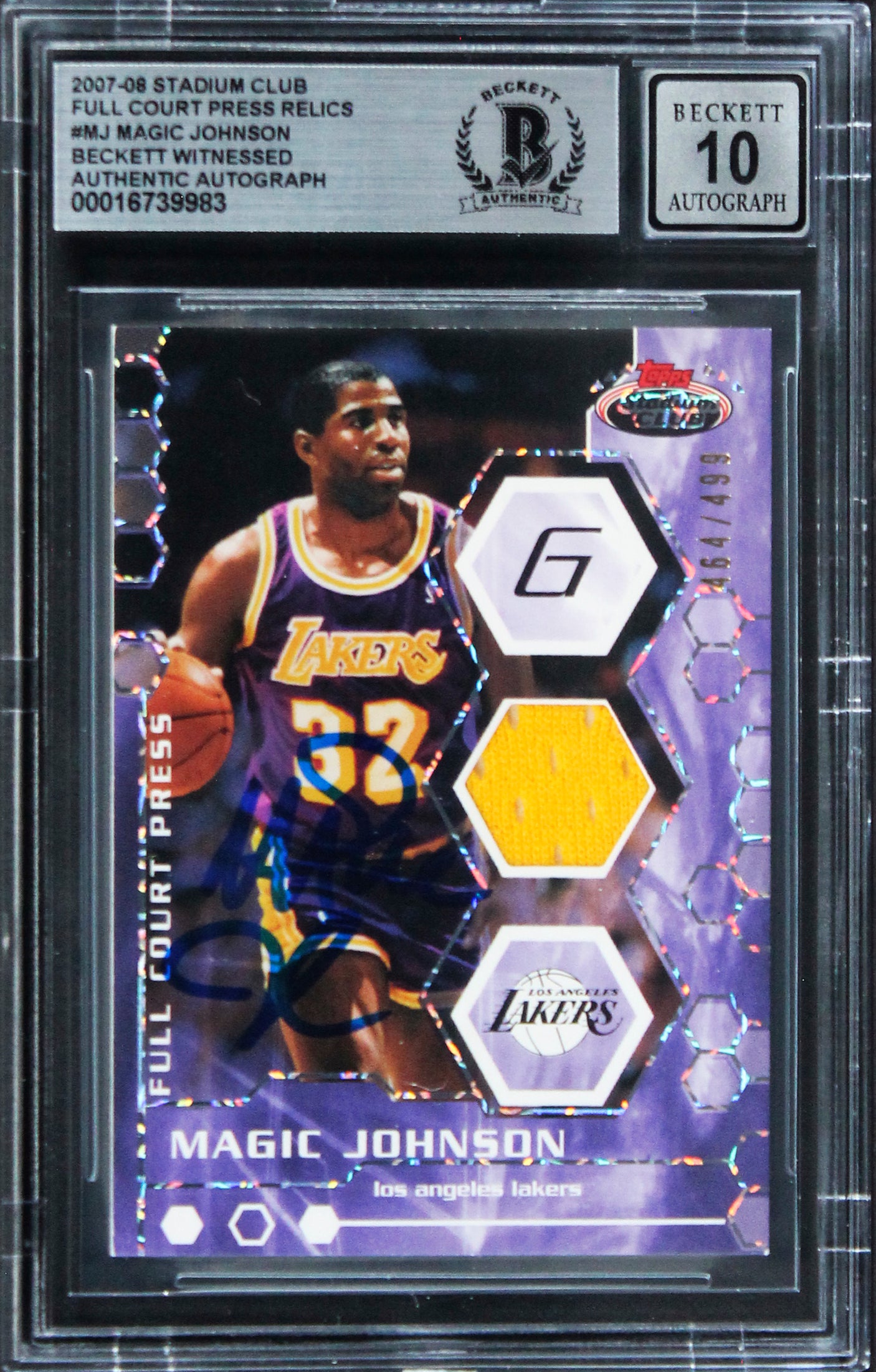 Lakers Magic Johnson Signed 2007 Stadium Club Auto 10 Card #MJ 464/499 BAS Slab