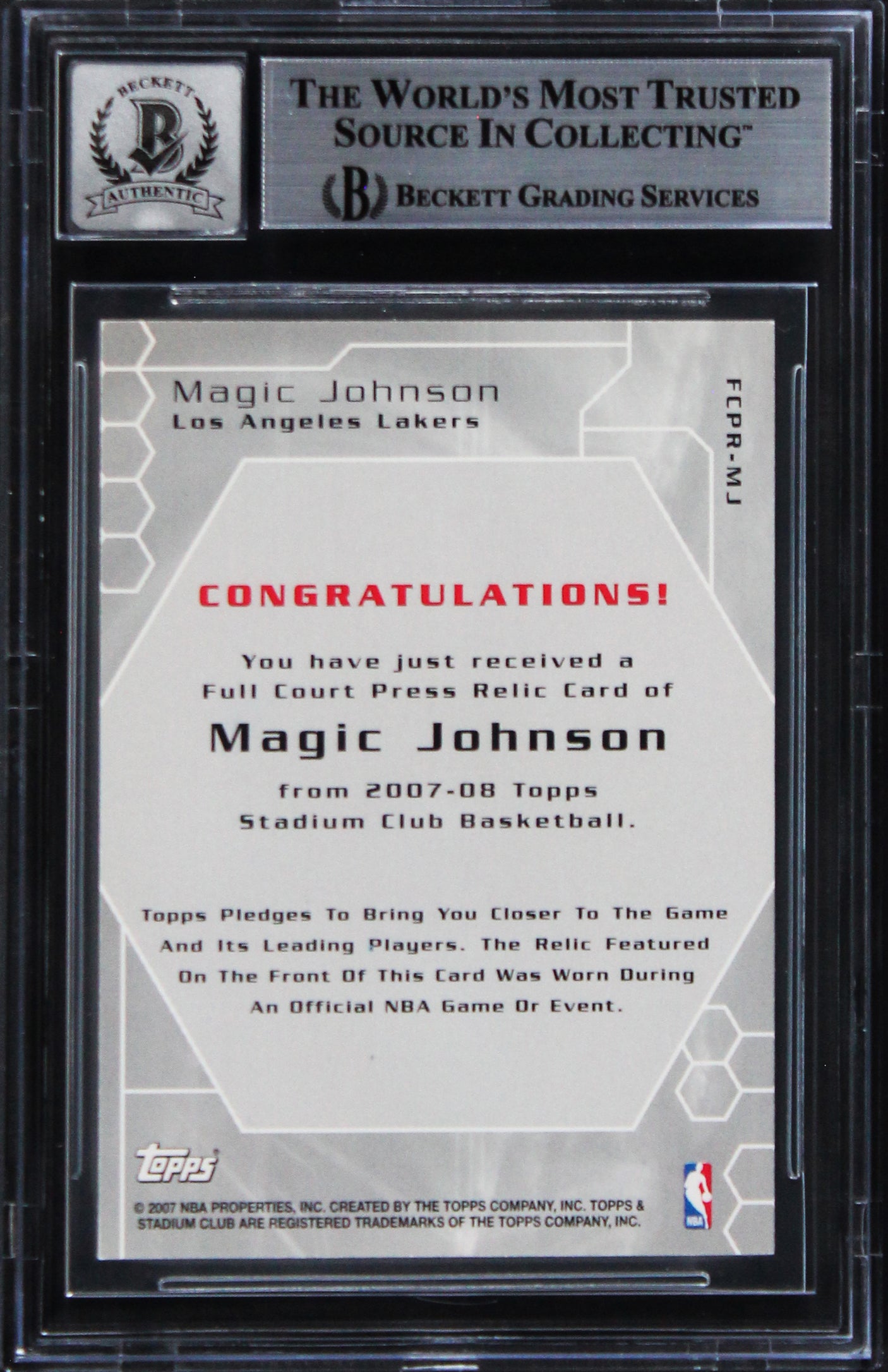 Lakers Magic Johnson Signed 2007 Stadium Club Auto 10 Card #MJ 464/499 BAS Slab