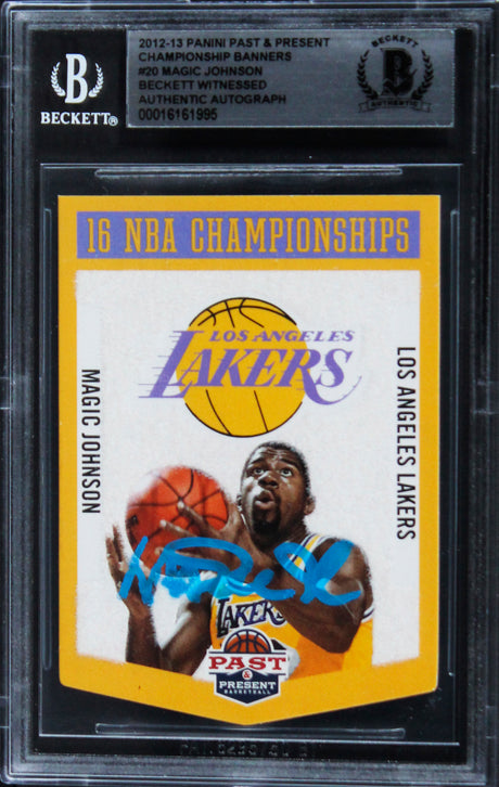 Lakers Magic Johnson Signed 2012 Panini Past & Present Champs Card #20 BAS Slab