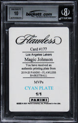 Magic Johnson Signed 2019 Panini Printing Plates Cyan #177 Card Auto 10 BAS Slab