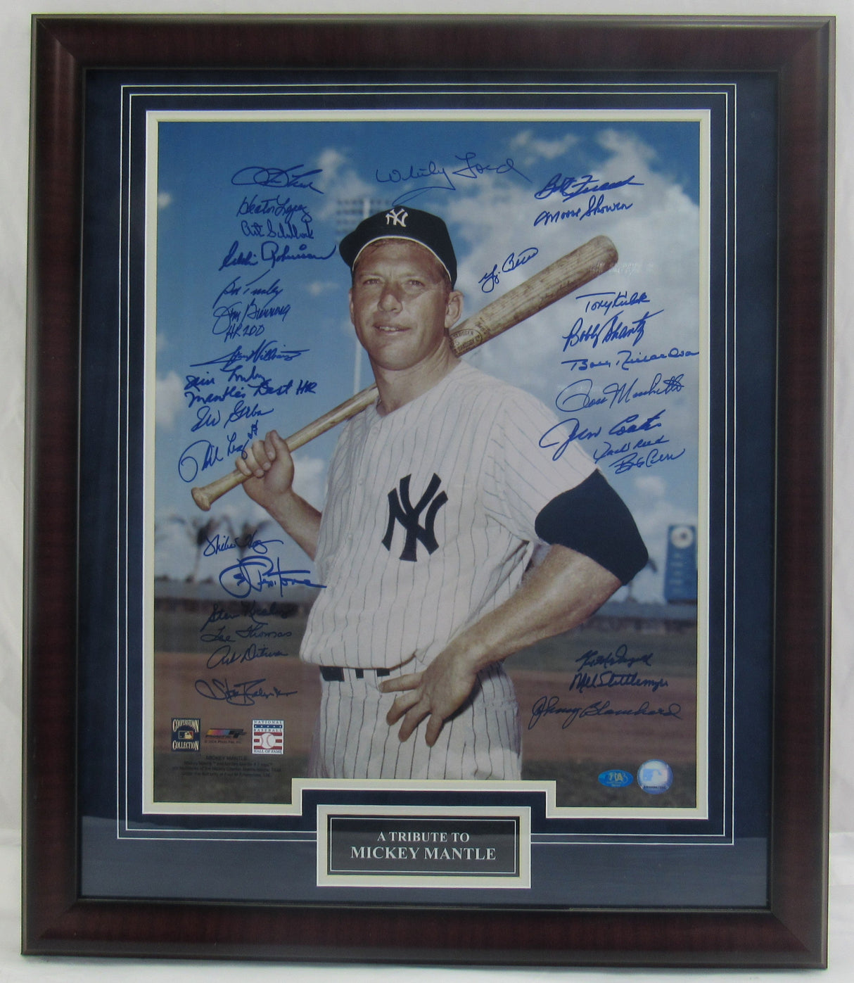 Multi Signed White Ford Yogi Berra Auto Framed Mickey Mantle Tribute Photo