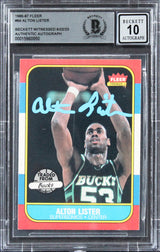 Bucks Alton Lister Signed 1986 Fleer #64 Card Auto 10! BAS Slabbed Rare!