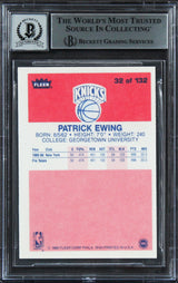 Knicks Patrick Ewing Signed 1986 Fleer #32 Rookie Card Auto 10! BAS Slabbed