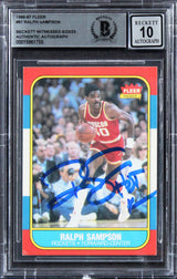 Rockets Ralph Sampson "HOF 12" Signed 1986 Fleer #97 Card Auto 10! BAS Slabbed