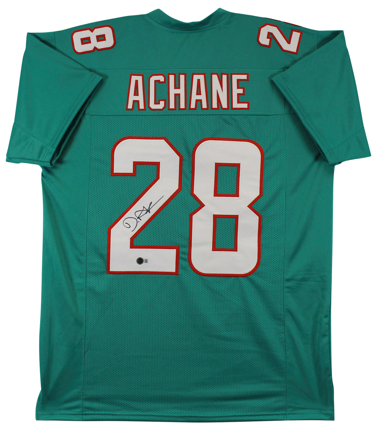 De'Von Achane Authentic Signed Teal Pro Style Jersey Autographed BAS Witnessed