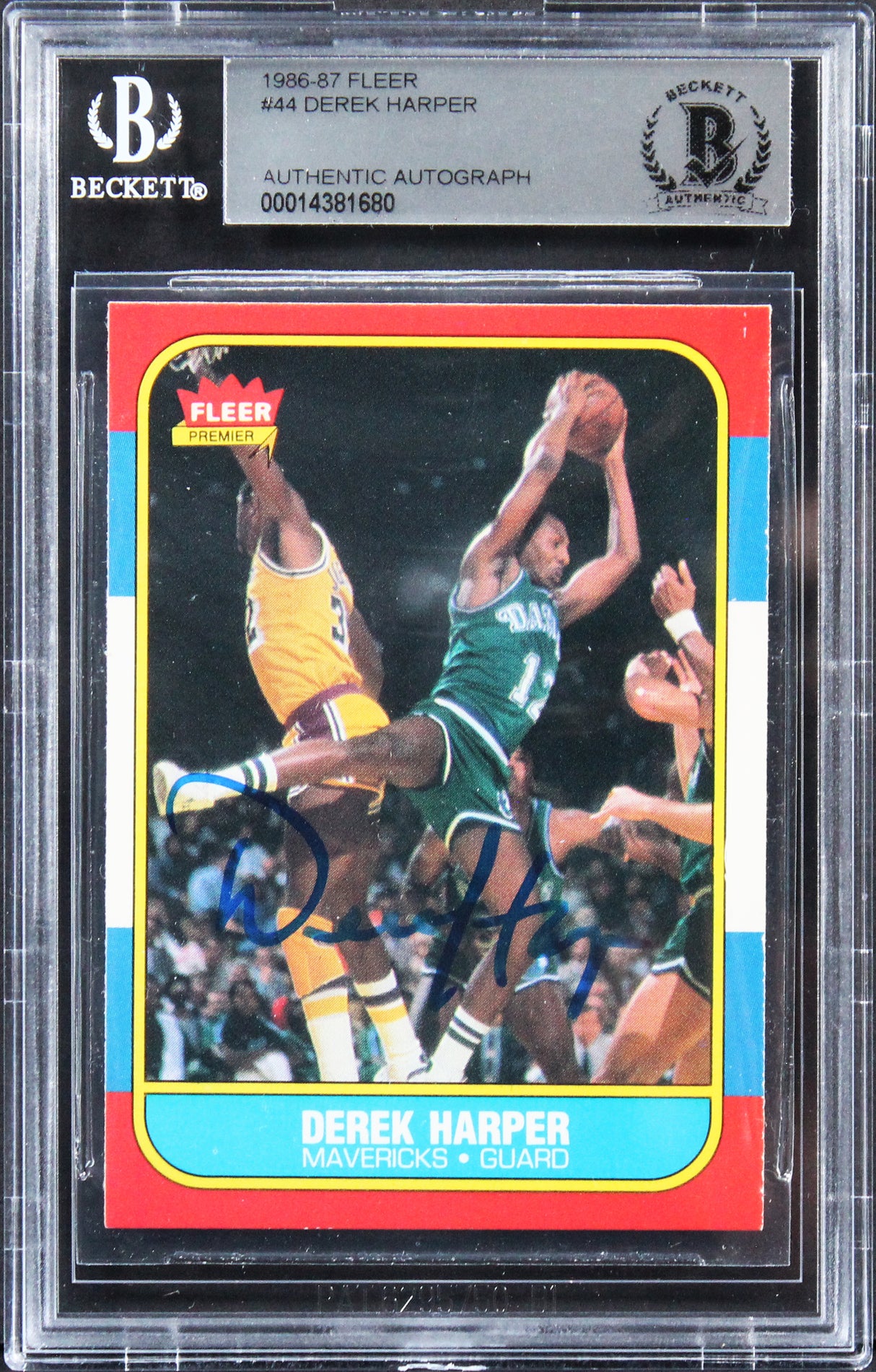 Mavericks Derek Harper Authentic Signed 1986 Fleer #44 Rookie Card BAS Slabbed