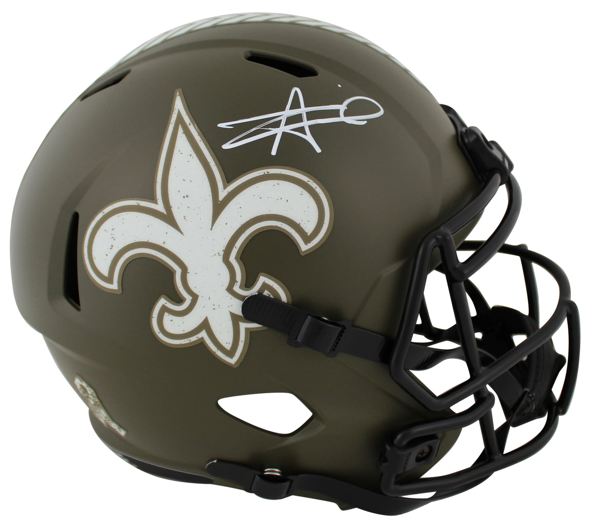 Saints Alvin Kamara Signed Salute To Service Full Size Speed Rep Helmet BAS Wit