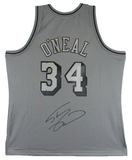 Lakers Shaquille O'Neal Signed Charcoal Grey M&N HWC Swingman Jersey BAS Witness