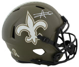 Saints Alvin Kamara Signed Salute To Service F/S Speed Rep Helmet w/ Case BAS W