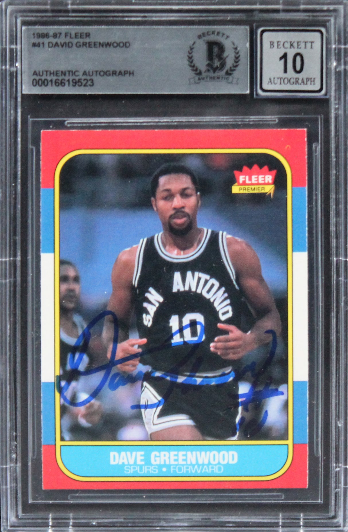 Spurs David Greenwood Authentic Signed 1986 Fleer #41 Card Auto 10! BAS Slabbed