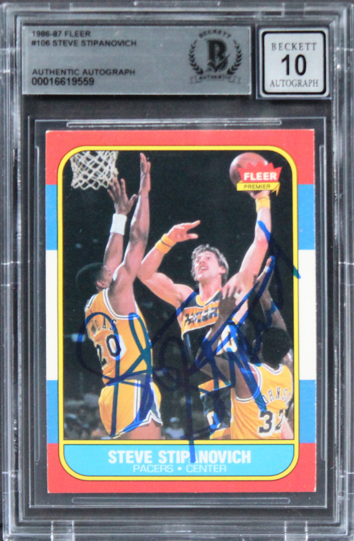 Pacers Steve Stipanovich Signed 1986 Fleer #106 Card Auto 10! BAS Slabbed