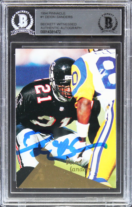 Falcons Deion Sanders Authentic Signed 1994 Pinnacle #1 Card BAS Slabbed