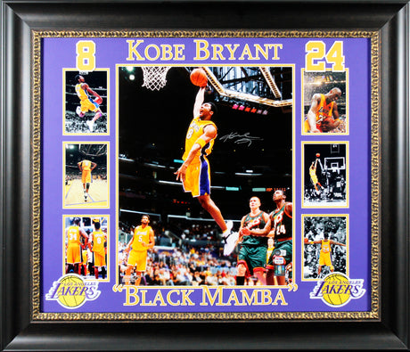 Lakers Kobe Bryant Signed 16x20 Framed Dunking Photo Vs Sonics BAS #AD64066