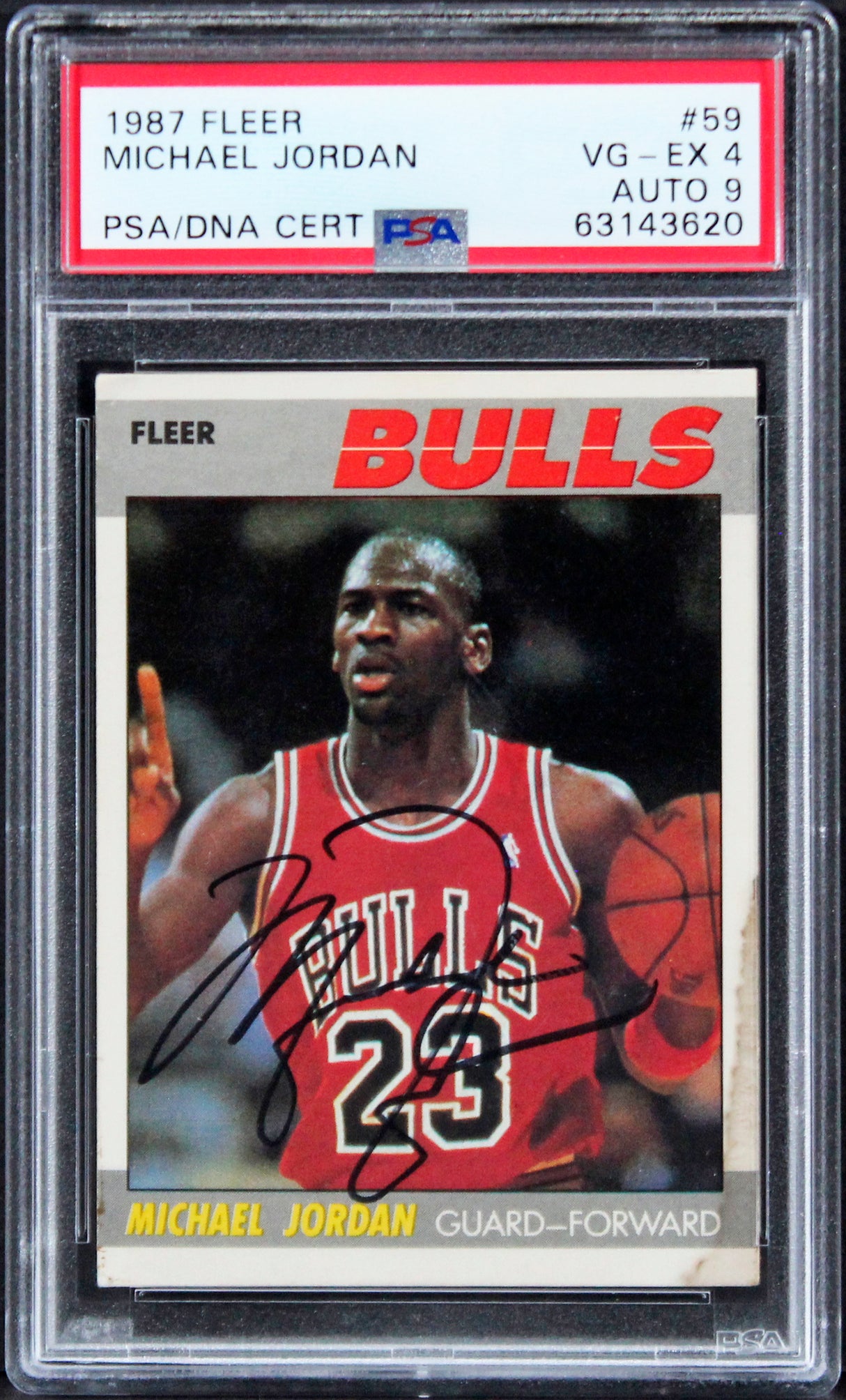 Bulls Michael Jordan Signed 1987 Fleer #59 Card Grade VG-EX 4 Auto 9 PSA Slabbed