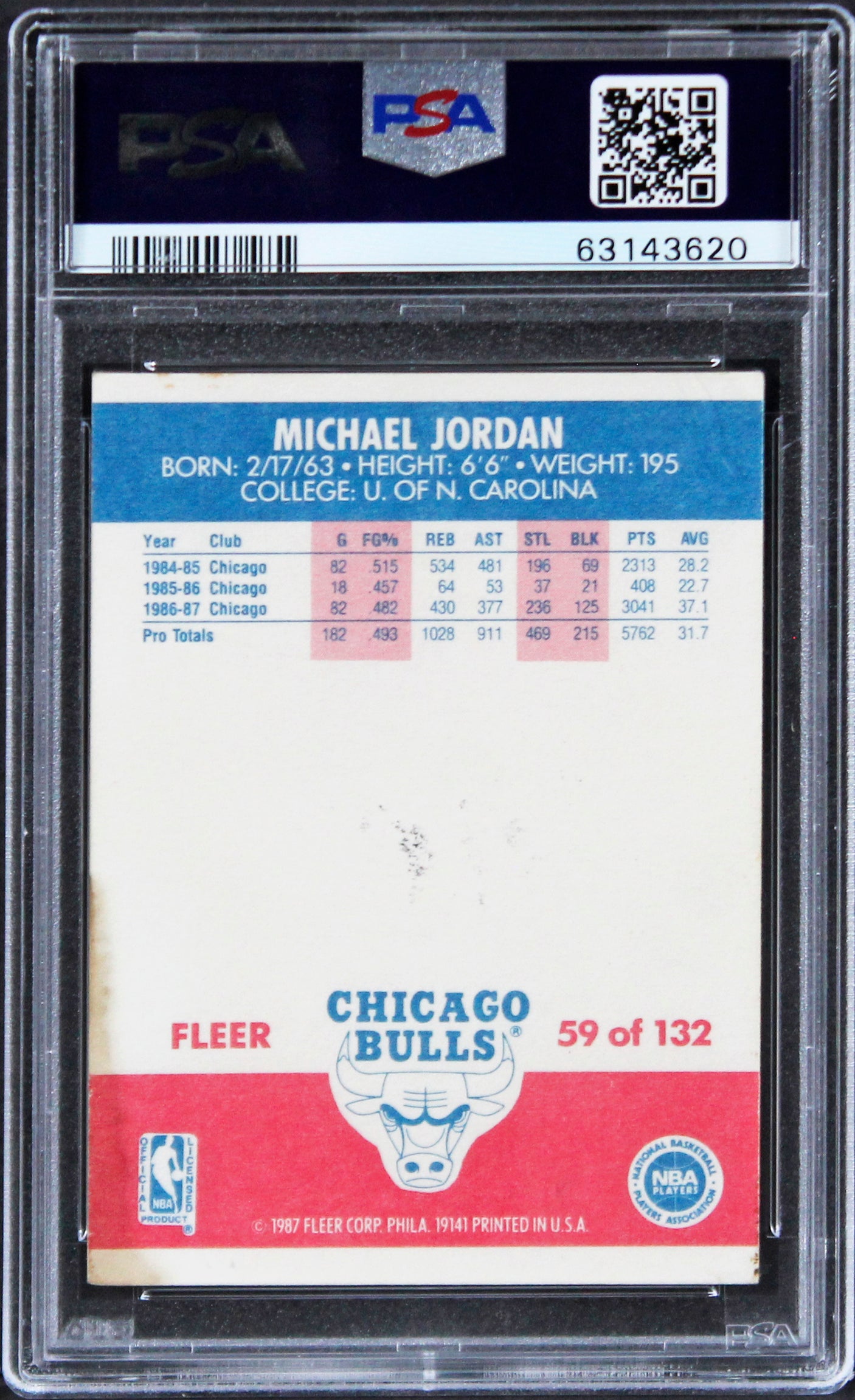 Bulls Michael Jordan Signed 1987 Fleer #59 Card Grade VG-EX 4 Auto 9 PSA Slabbed