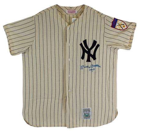 Yankees Mickey Mantle No. 7 Signed Mitchell & Ness Pinstripe Jersey PSA #AI02332