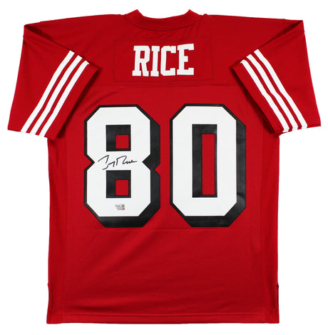 49ers Jerry Rice Signed Red Mitchell & Ness Jersey w/ Dropshadow Fanatics