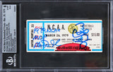 Magic Johnson Larry Bird Signed 1979 NCAA Finals Ticket Grade 6 Auto 10 BAS Slab